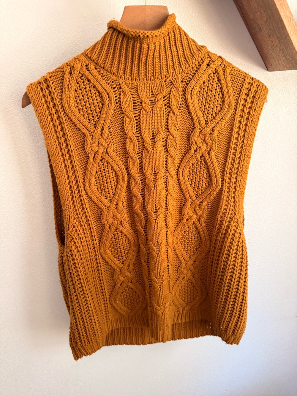 Olive & Oak Mustard Cable Knit Turtleneck Sweater Vest